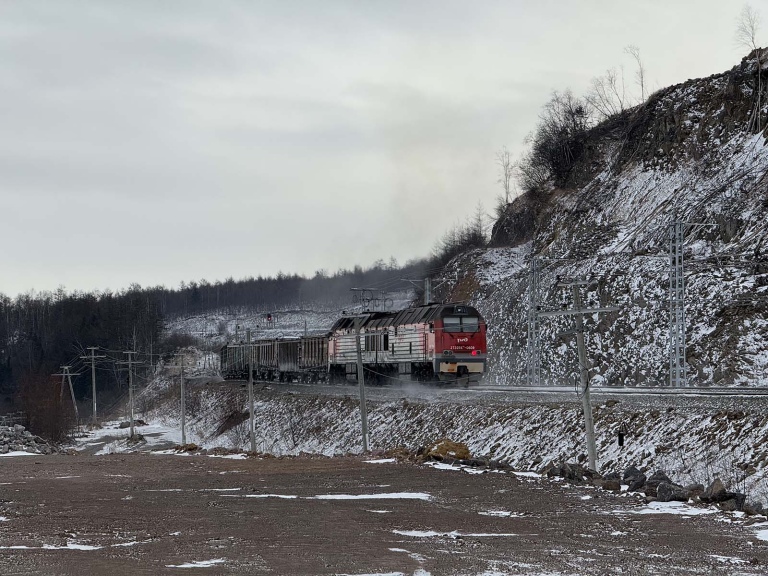 Локомотив с вагонами на участке